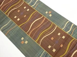 本場筑前博多色紙に変わり横縞に縞模様織出し名古屋帯